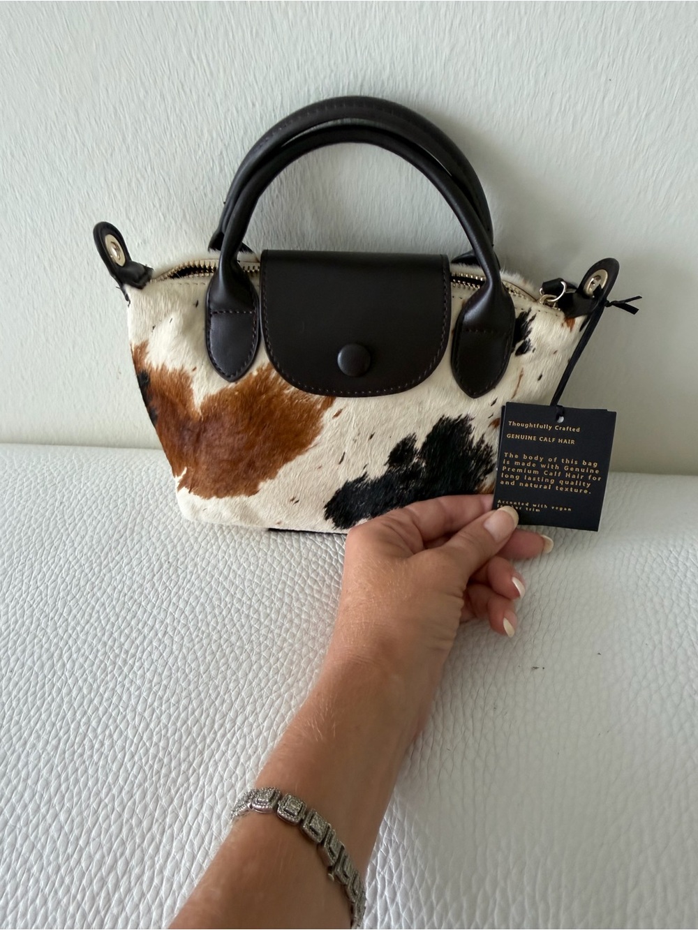 House of Harlow 1960 Genuine Calf Hair Cow Print Mini Satchel Crossbody Bag NWT